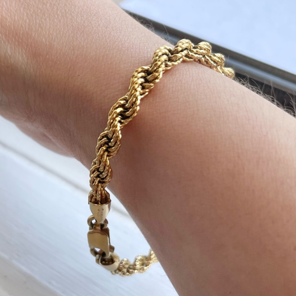 Sterling Silver with Gold Finish Rope Style Bracelet Unisex 5mm wide